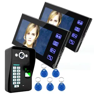 Touch Key 7 "LCD-Finger abdruck Video-Tür sprechanlage Intercom-System mit Fingerabdruck-Zugangs kontrolle 1 Kamera 2 Monitor