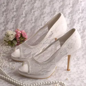 Wedopus العاج الدانتيل أحذية الزفاف للعروس