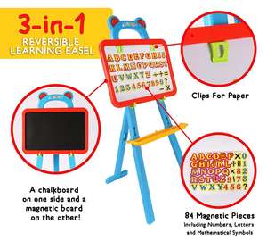 儿童3合1黑板和白板画架-带粉笔、橡皮擦和84磁铁的可逆磁性干擦和漆板 - Product Image 4