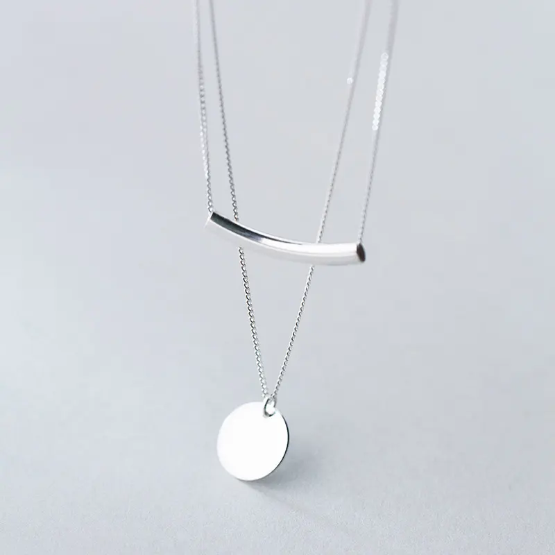 925 Silver Necklace Japanese Korean Style Double Round Necklace Temperament Geometry Long Clavicle Chain Female Wholesale