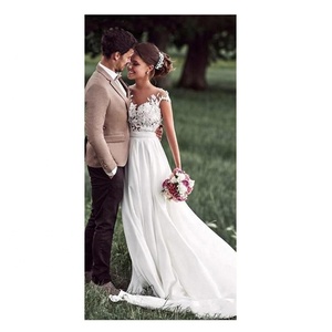 המדינה שיפון קצר שרוול מזדמן חוף חתונת שמלות על מכירה - Product Image 4