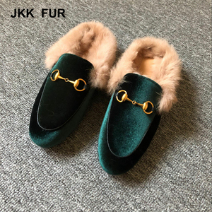 JKK moda de la piel de conejo Real mujeres del cuero genuino zapatillas para <span class=keywords><strong>el</strong></span> mercado europeo y americano - Product Image 2