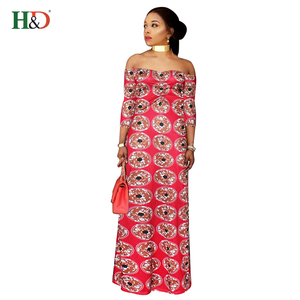 H & <span class=keywords><strong>D</strong></span> precio barato al por mayor cera Africana Kitenge diseños del vestido fuera de hombro vestido - Product Image 2