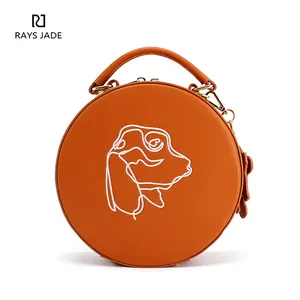 China suppliers designer luxury amber leather circle crossbody bag embroidered ladies fashion handbags wholesale