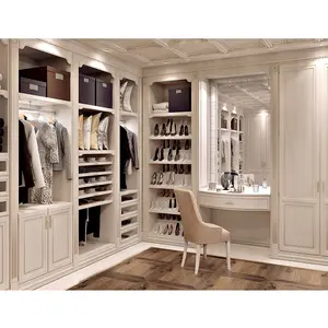 ไม้ Dressing Room โมเดิร์นที่กำหนดเองไม้ที่สวยงาม Walk-In Closet