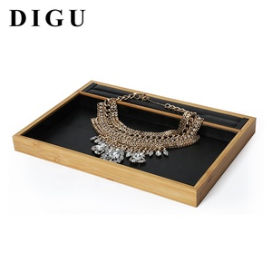 DIGU Dụng Cụ Trưng Bày Trang Sức Quầy Ngọc Bích Bằng Gỗ Rắn Tre Mới Khay Trưng Bày Trang Sức Bằng Da PU + Tre Lớn - Product Image 1