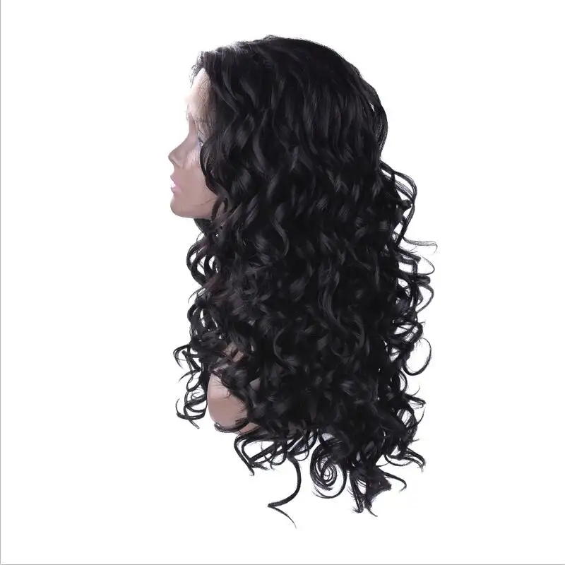 factory wholesale high temperature fiber loose curl synthetic lace front wig