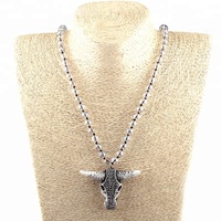 Collier bohème personnalisé pour femmes, bijoux en cristal de verre de 8 mm, nœud, pendentif tête de taureau, charme corne