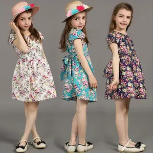 Robe modèle commercial chinoise pour filles, robe à manches courtes, motif floral et zoom, vente en gros