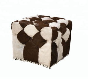 Pouf cube en cuir de vachette sur mesure, pouf en cuir marron, repose-pieds en peau de poney, repose-pieds <span class=keywords><strong>vintage</strong></span> - Product Image 1