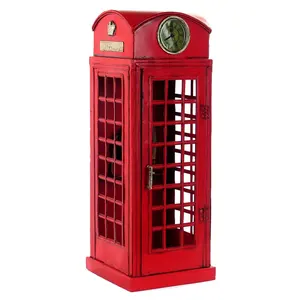 红色古董伦敦公共复古电话亭装饰 1:6 规模与中国制造商制造的销售时钟