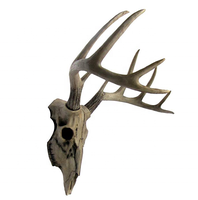Décoration murale moderne d'Halloween en forme de tête de mouton en peluche avec simulation de bois de cerf pour cabane de chasse