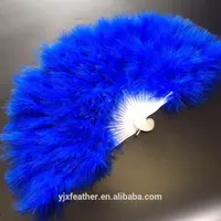 Ventilador de pena de avestruz azul artesanal, ventilador da pena da dança grande