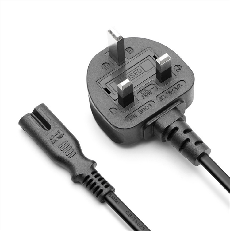 Пользовательские черный ПВХ BS мощность шнур 2 булавки 3 Британский gauge plug с провода жгут