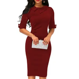 Vestido formal feminino meia manga midi, 4 cores, sexy, mulheres, bodycon, vestidos para festa, trabalho, escritório, roupas populares e922