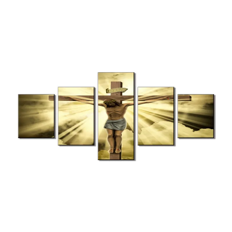 Jesus and the Cross painting 5 panel canvas wall art prints Religion home decor painting cuadros spray acrylic prints