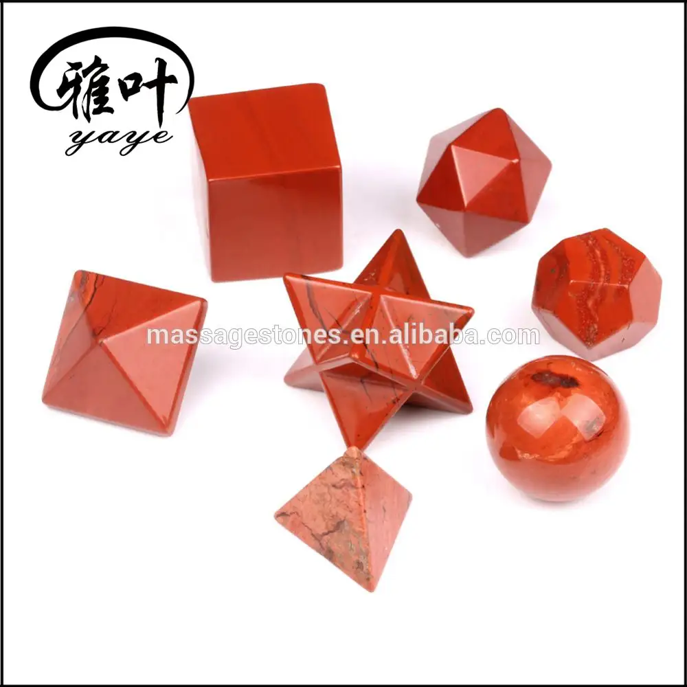 Набор из 7 геометрических элементов с красной яшмой и платоническими твердыми элементами