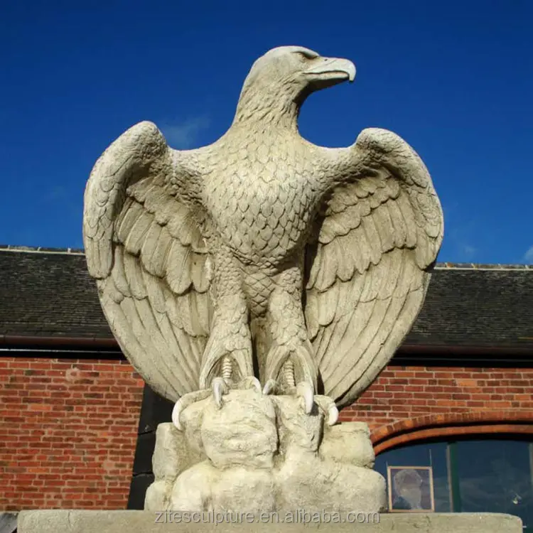 Decoração de jardim de mão completa, arte moderna, pedra de polimento, mármore, águia, estátua de águia com asas