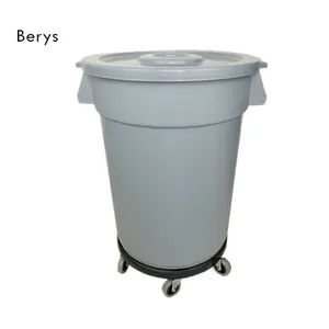 168 liter/44 gallon Commercial Heavy-Duty Round Trash Garbage Bin With Dolly Wheels Wastebasket