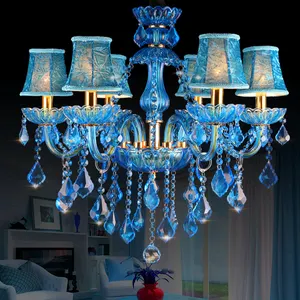 Glass Light Blue Glass Arms Banquet Hall Candle Crystal Chandelier Modern Ballroom Ceiling Lamp Decorative Bedroom Pendant Lighting