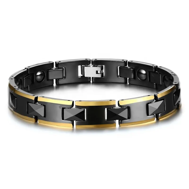 Bracelet hématite magnétique en céramique 10MM noir + or santé bracelets pour hommes