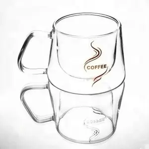 200 мл по нанесению собственных логотипов из высокачественного боросиликатного термостойкого дешевый прозрачный двойной стенкой стеклянная чашка кофе/креативная кофейная кружка