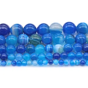 高品质的蓝色条纹玛瑙石珠珠宝制作 (AB1442)