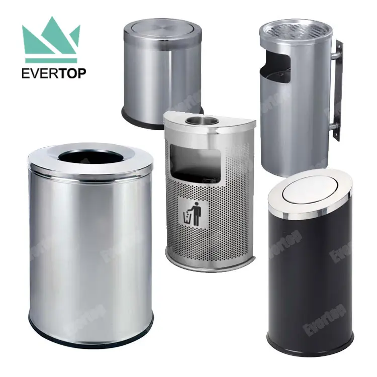 Full Collection Stainless Steel Trash Litter bin Dustbin Public Metal Dustbin Commercial Trash Can Waste Container Bin Trashcan