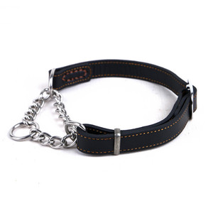 Ajustable formación <span class=keywords><strong>Collar</strong></span> de perro de cuero Choke <span class=keywords><strong>Collar</strong></span> de acero inoxidable con Choke Chain