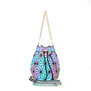 Wholesale anello shoulder bags-2021 Hot Sale Geometry Shoulder Bag Korean Luminous Drawstring Bucket Bag
