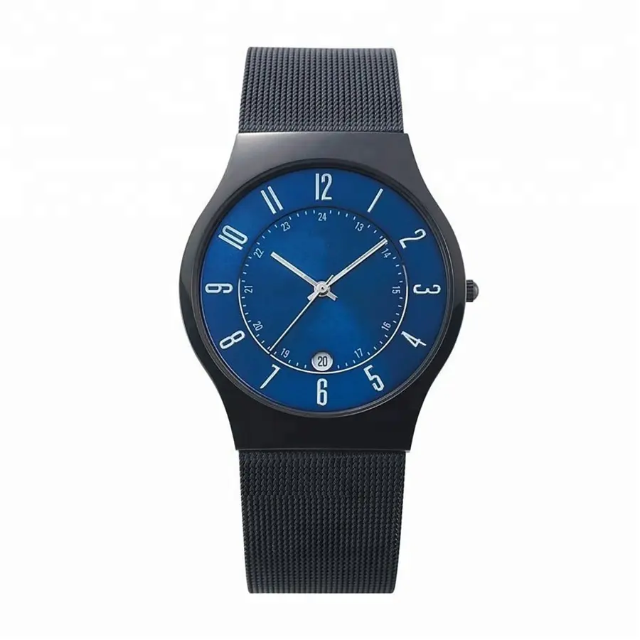 レジャービッグダイヤルメンズメッシュストラップステンレススチールクォーツ時計シンプルなデザインの腕時計日付機能付き
