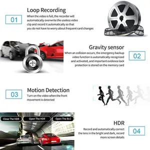 Podofo 4.0 Inch 3 Lens Car Black Box Dash Cam HD 1080P 170 Degree Wide Angle Car Camera DVR Video Recorder G-Sensor Dashcam