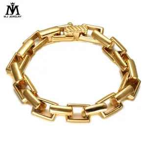 2017 Punk Gold Plated Stainless Steel Square Chain Bracelet for Men
