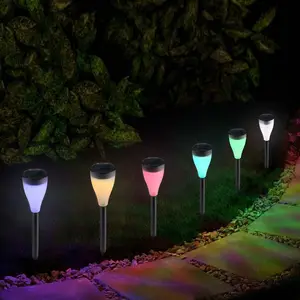 Color Changing Solar Lights Outdoor 6 Pack with 7 Colors and 3 Lighting Modes for Yard, Path, Lawn and Landscape