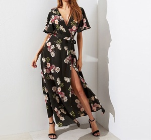 Donne Vestito Lungo Ultimo A Guangzhou Sexy Wrap Stampa Floreale Maxi Bohemian Estate Abiti <span class=keywords><strong>Abbigliamento</strong></span> - Product Image 2