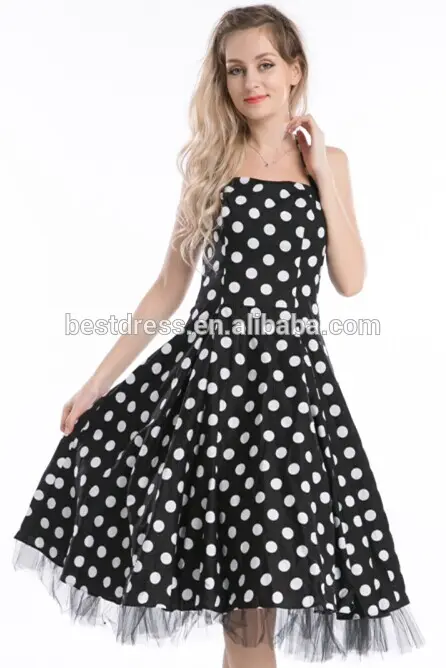 Hot vente en gros moins cher 2014 bestdress new vintage 50 60's polka dots rockabilly, robe swing