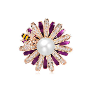 Coreano abeja flor perla broche de circonio de seda de alta-calidad hebilla de bufanda de doble broche-cobre broche mujeres <span class=keywords><strong>ropa</strong></span> accesorios - Product Image 4
