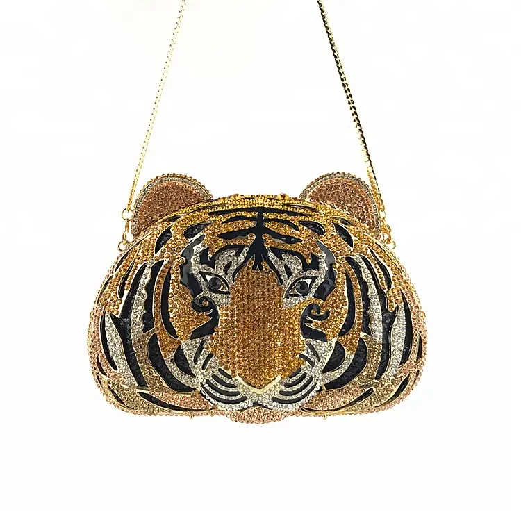 OC3715 China Belanja Online Tiger Bentuk Crystal Clutch Evening Bags