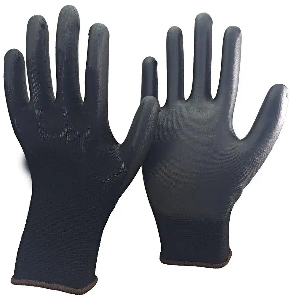 HUAYI Schwarz Polyurethan handschuh Palm Beschichtete Sicherheit Arbeit Handschuhe für Präzision Arbeit