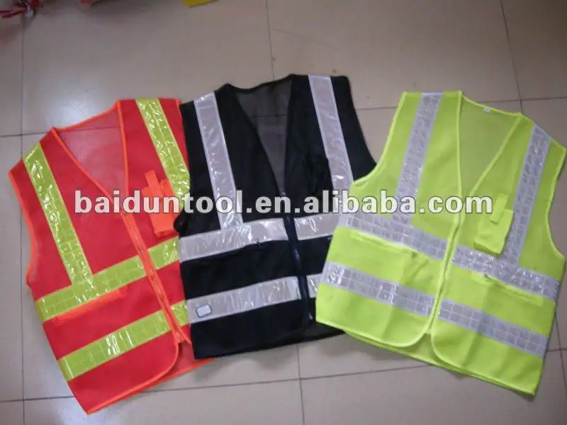 net type black safety vest with pockets & zipper/ fabric type motorcycle reflective safety vest