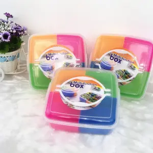 नई Trending 4 डिब्बों दौर वर्ग Bento प्लास्टिक दोपहर के भोजन के बॉक्स