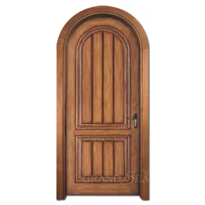 European style high quality round door head carved line panel interior swing solid wood door for tower with side light