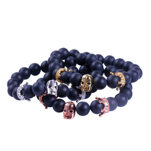 Comercio al por mayor de 8mm Cuentas de Ónix Negro Espartano Casco de Caballero de Los Hombres <span class=keywords><strong>y</strong></span> Mujeres de Las Pulseras - Product Image 2