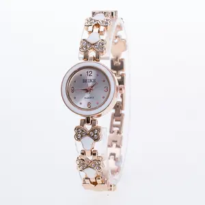 Reloj con diseño de flores para mujer, pulsera de oro rosa, relojes de vestir para niña y mujer