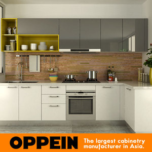 Armoire de <span class=keywords><strong>cuisine</strong></span> modulaire en acrylique blanc en forme de L avec évier, tiroir <span class=keywords><strong>coulissant</strong></span> et crédence en contreplaqué - Product Image 2