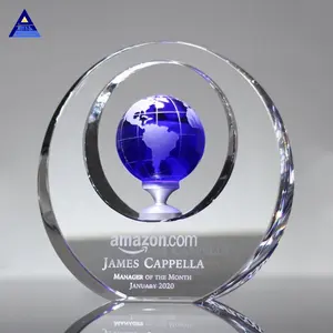 Atacado casa decoração círculo azul placa troféu vidro de cristal globo