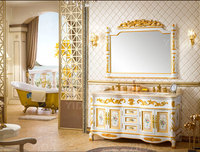 Ensemble de meuble-lavabo de salle de bain antique en marbre naturel avec impression argentée et dorée classique à double vasque