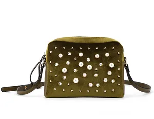 7450 - New trendy products unique design small green woman leather handbag with pearl