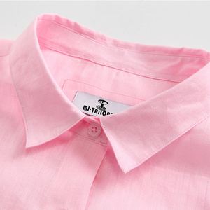 COMMERCIO ALL'INGROSSO MANICA LUNGA DIFFUSIONE DELLE DONNE DEL COLLARE di COLORE <span class=keywords><strong>ROSA</strong></span> <span class=keywords><strong>CAMICIA</strong></span> di <span class=keywords><strong>LINO</strong></span> - Product Image 2