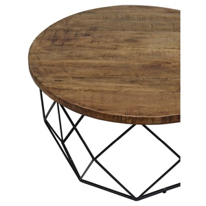 Plateau en bois style Antique, géométrique, base métallique, <span class=keywords><strong>table</strong></span> basse ronde - Product Image 5